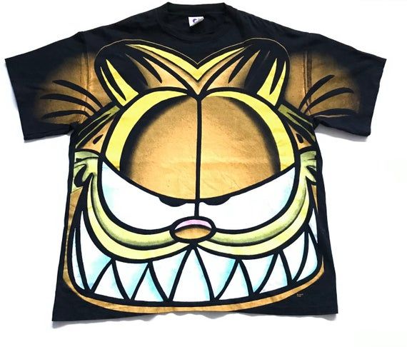 1990s GARFIELD All Over Print Single Stitch Vintage T Shirt  For Men  For Women