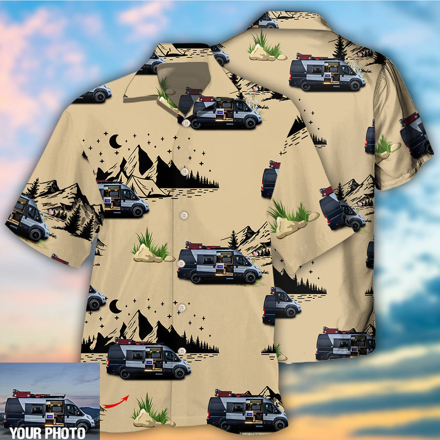 Camping Van Outdoor Life Moon Night Custom Photo Hawaiian Shirt, Camping Shirt, Hawaiian Shirt For Men Women