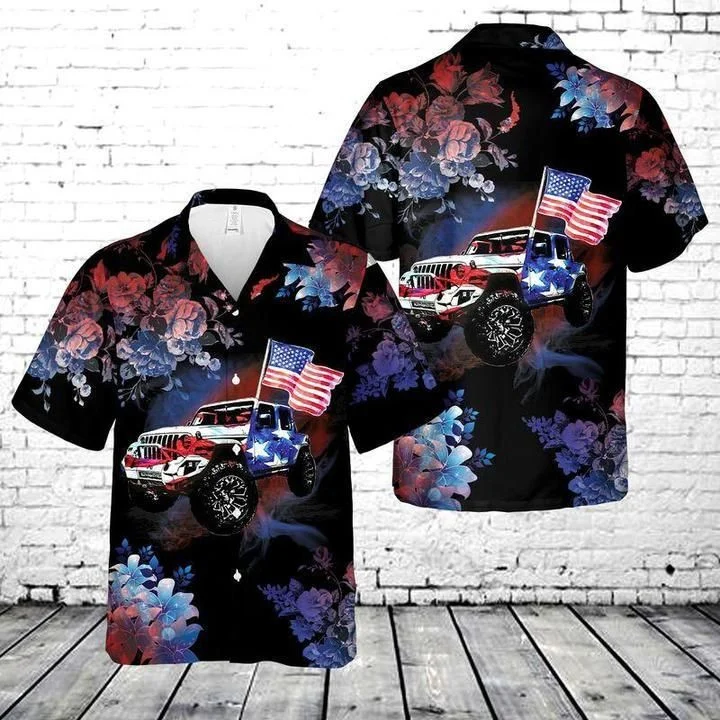 Dark Theme Magical Floral Pattern Jee And Flag Hawaiian Shirt