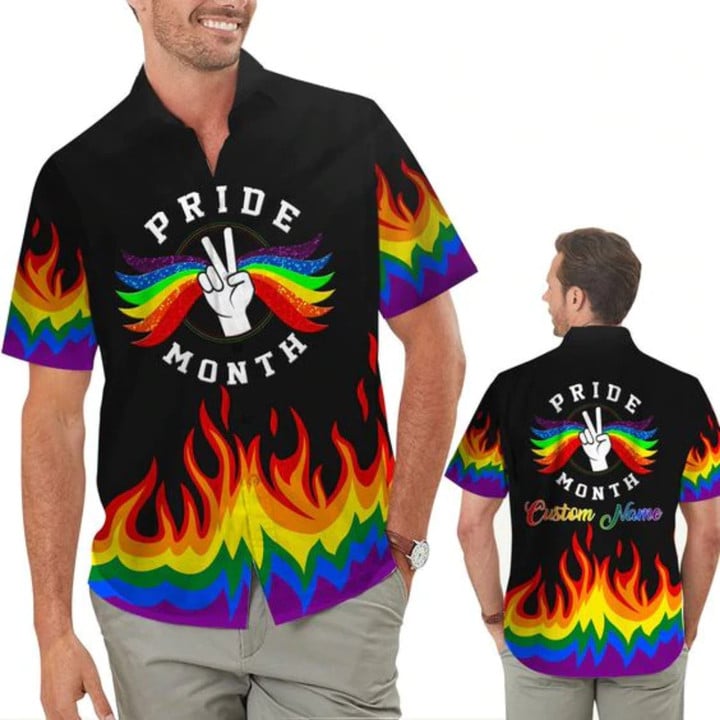 Hand Rainbow Lgbt Flag Tropical Floral Hawaiian Shirt For Gaymer And Lesbian, Pride Hawaiian Shirt, Hawaiian 3D Funny Shirt