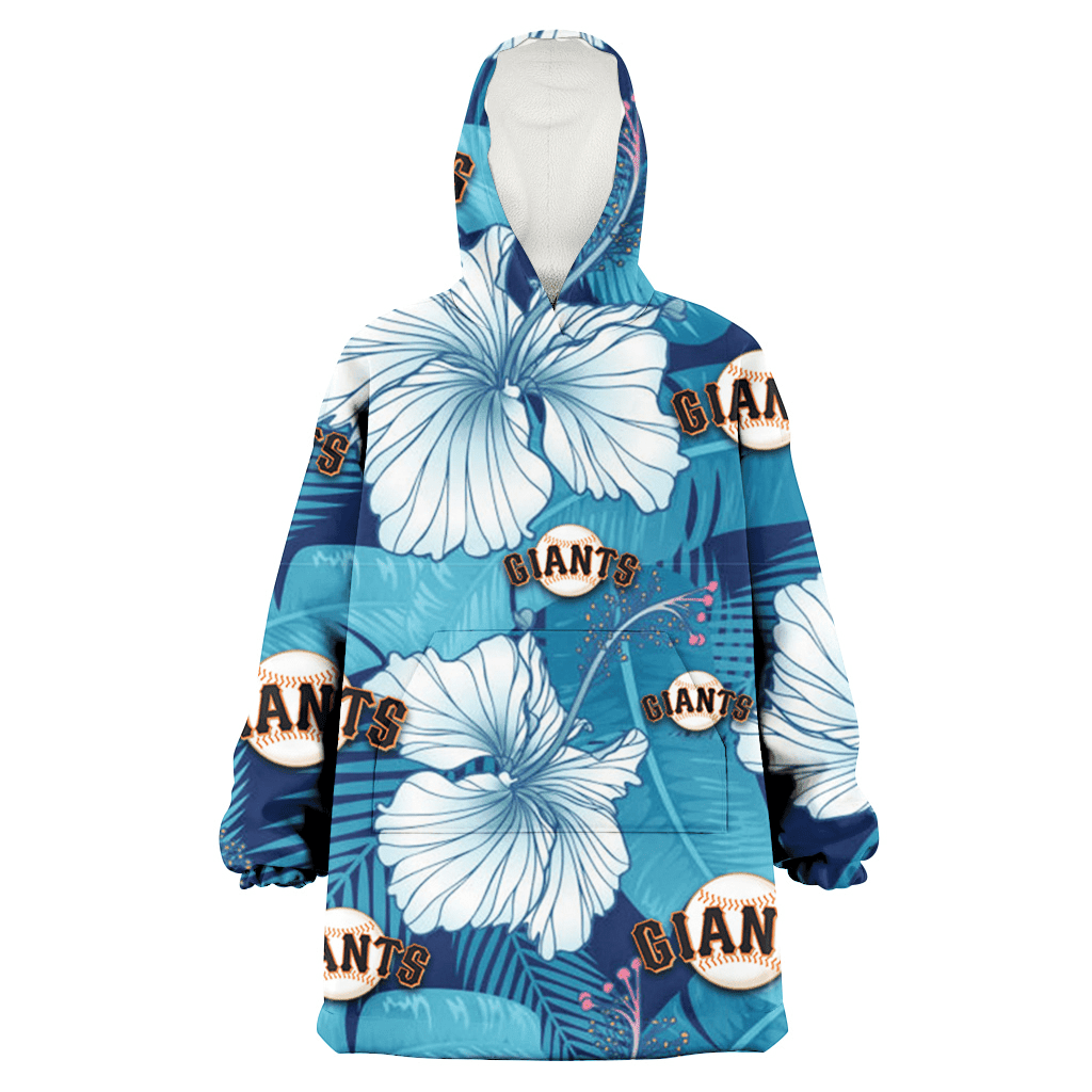 San Francisco Giants White Hibiscus Turquoise Banana Leaf Navy Background 3D Printed Hoodie Blanket Snug Hoodie