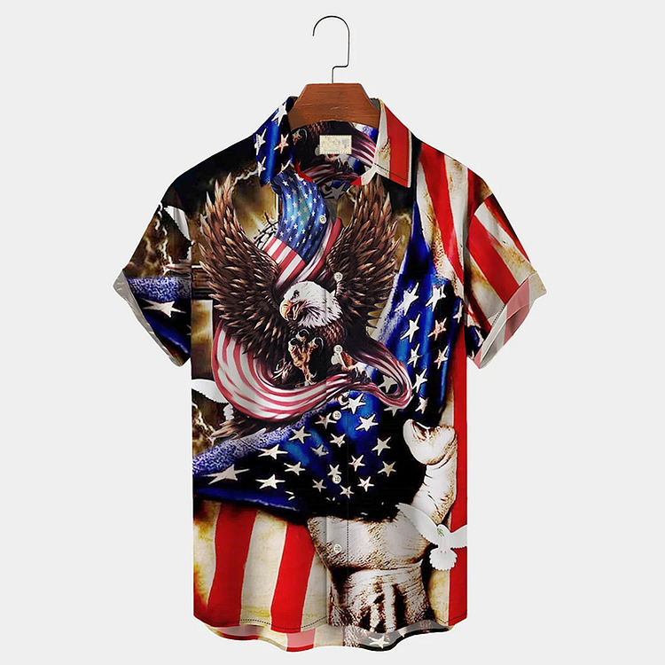 Men’S America Flag Eagle Casual Plus Size Hawaiian Shirt