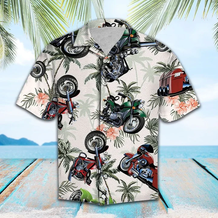 Anniversary Gifts Motorbike Tropical Palm Trees Vintage Style Pattern Hawaiian Shirt