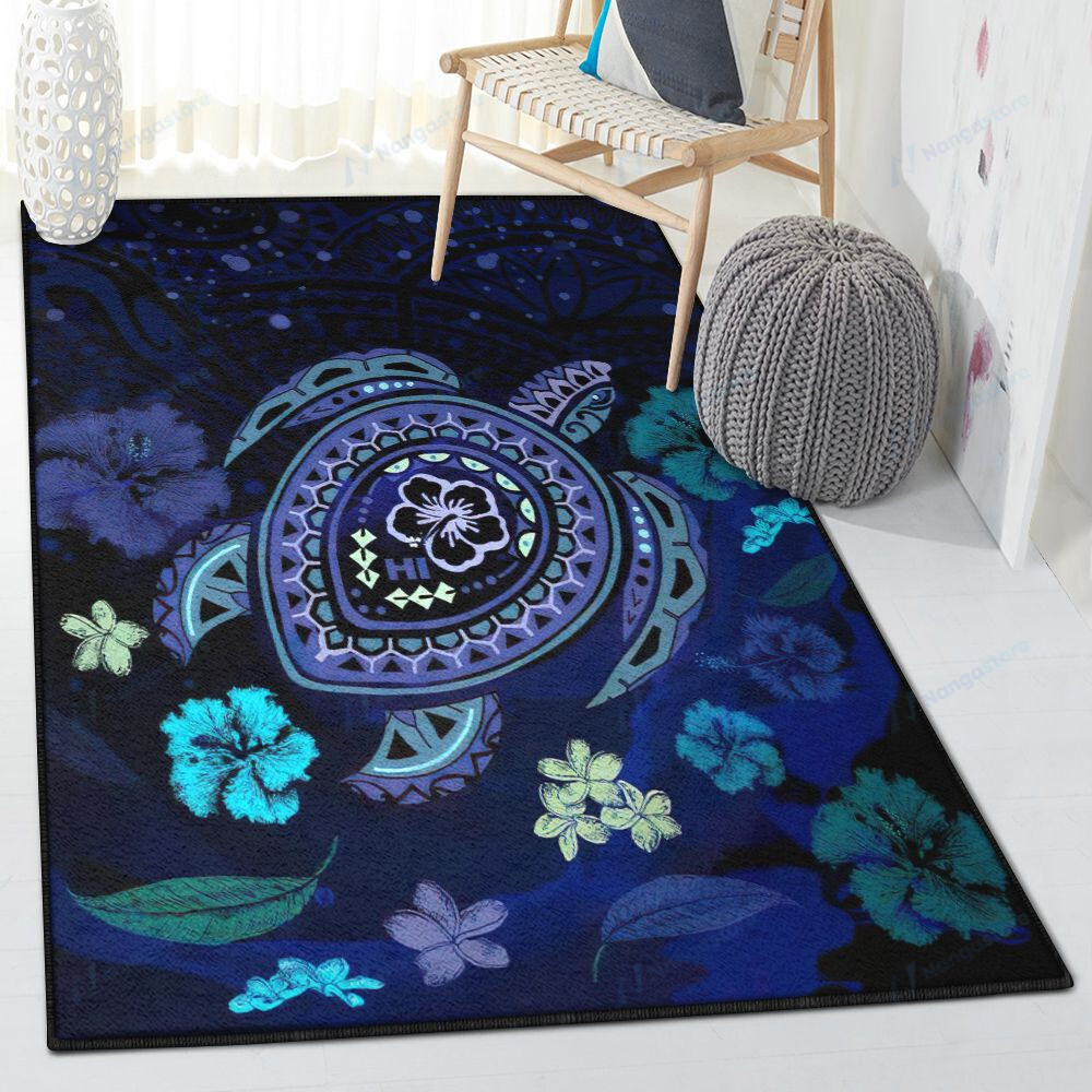 Ocean Animals Modern Rugs Hawaiian Blue Ocean Honu And Flowers Area Rectangle Rugs Carpet Living Room Bedroom