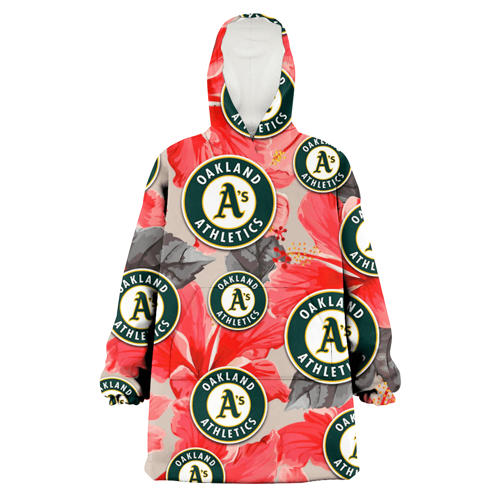 Oakland Athletics Red Hibiscus Gray Leaf Beige Background 3D Printed Hoodie Blanket Snug Hoodie