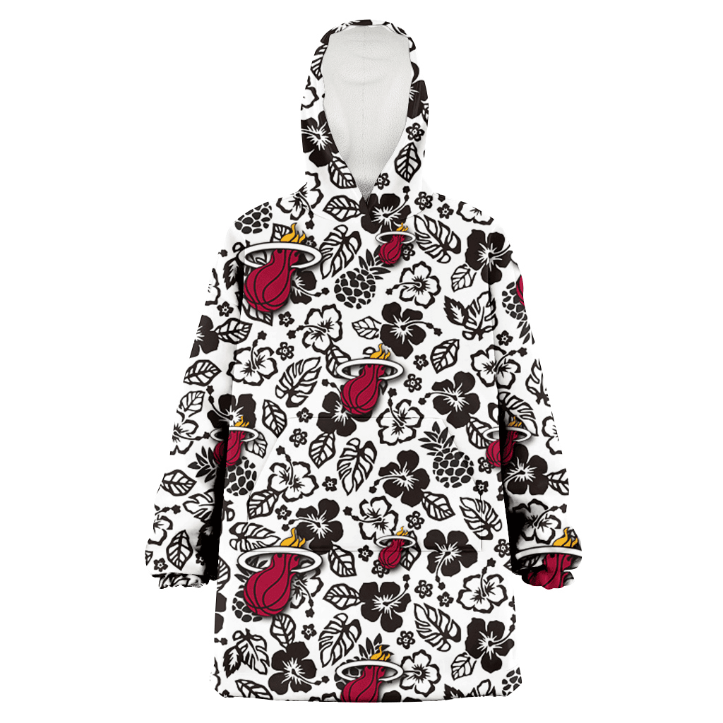 Miami Heat Black And White Hibiscus Leaf White Background 3D Printed Hoodie Blanket Snug Hoodie