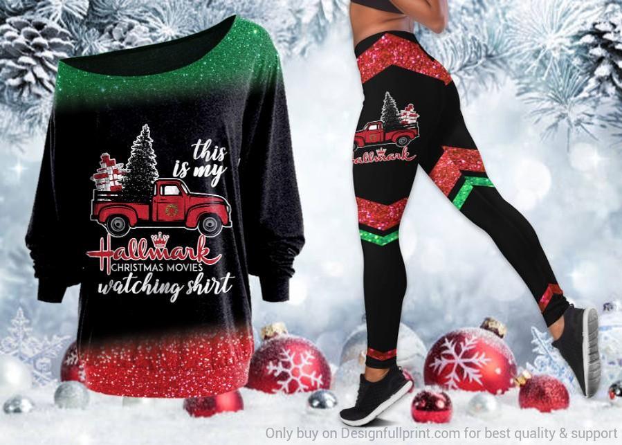 This Is My Hallmark Christmas Movies Watching Shirt Off Shoulder Long Sleeves Top And Leggings Set Iconictees
