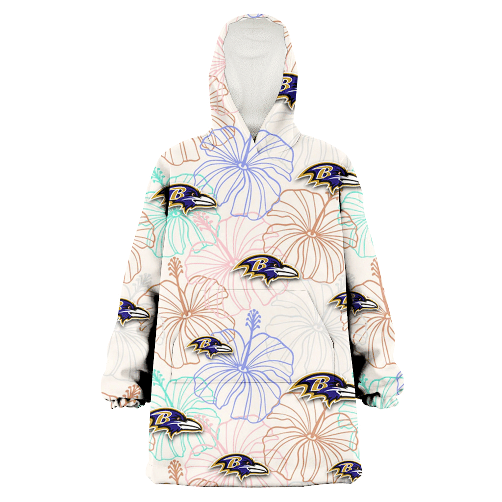 Baltimore Ravens Sketch Pastel Hibiscus Beige Background 3D Printed Hoodie Blanket Snug Hoodie