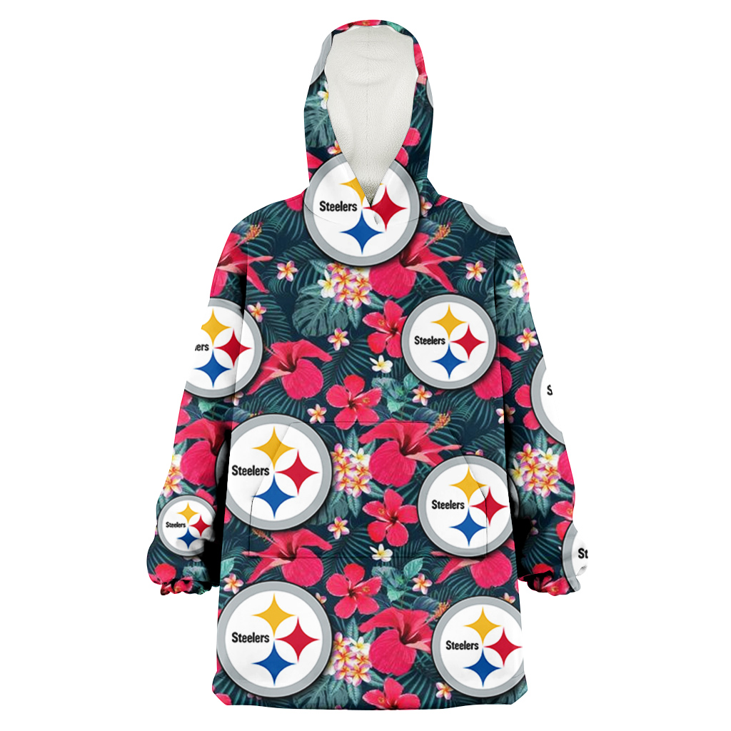 Pittsburgh Steelers Tiny Red Hibiscus White Porcelain Flower Black Background 3D Printed Hoodie Blanket Snug Hoodie