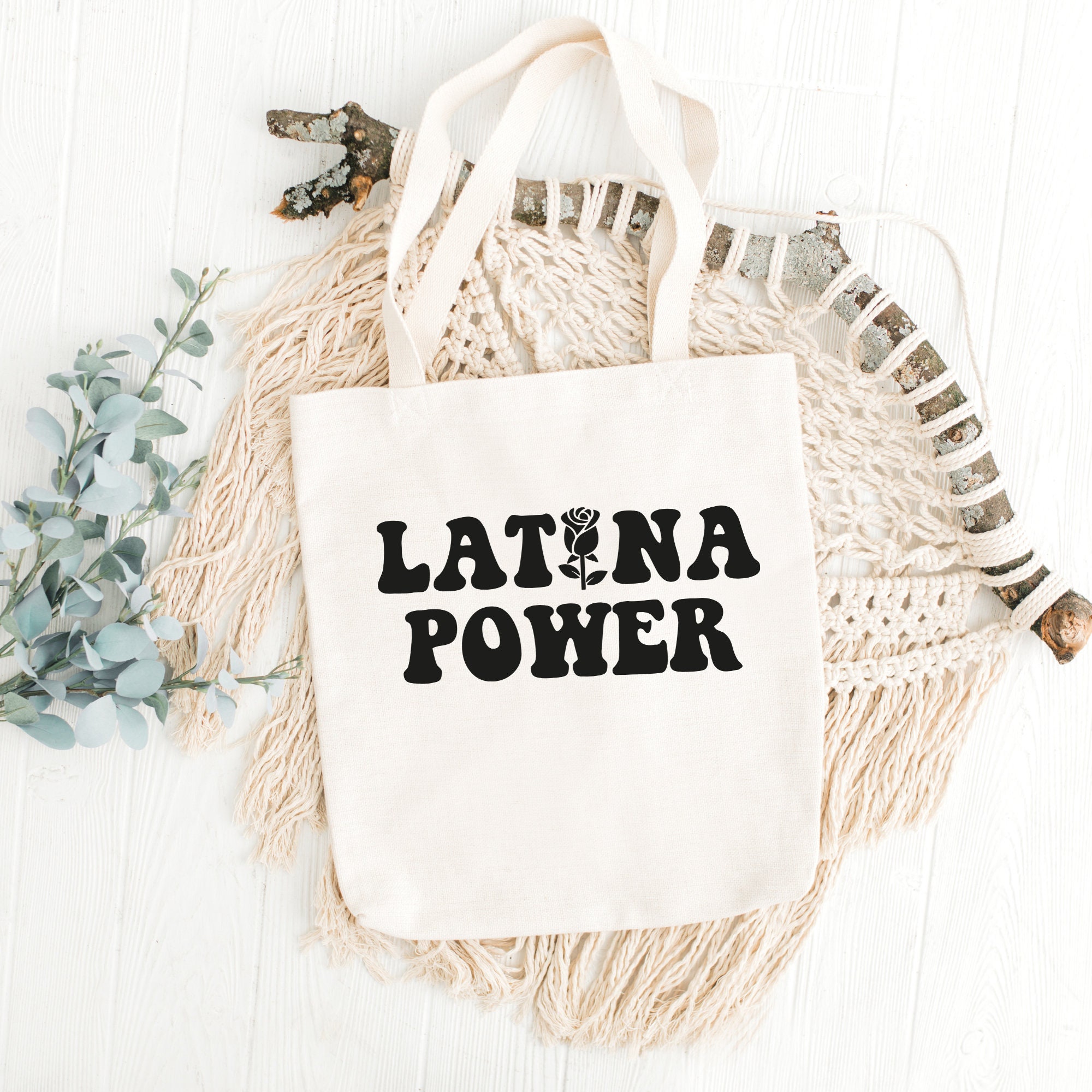 Latina Power Tote. Reusable Grocery Bag. Gift for Her. Regalo. Mujer Independiente. Rose, Powerful. Women.