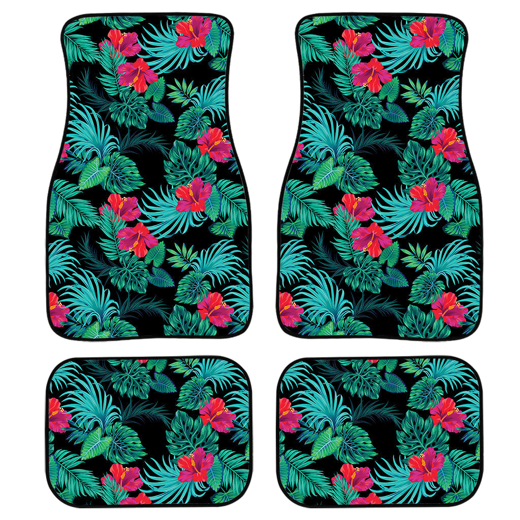 Turquoise Hawaiian Palm Leaves Print Front And Back Car Floor Mats, Front Car Mat