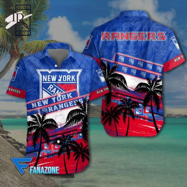 Nhl New York Rangers Coconut Tree Beach Aloha 3D Hawaiian Shirt