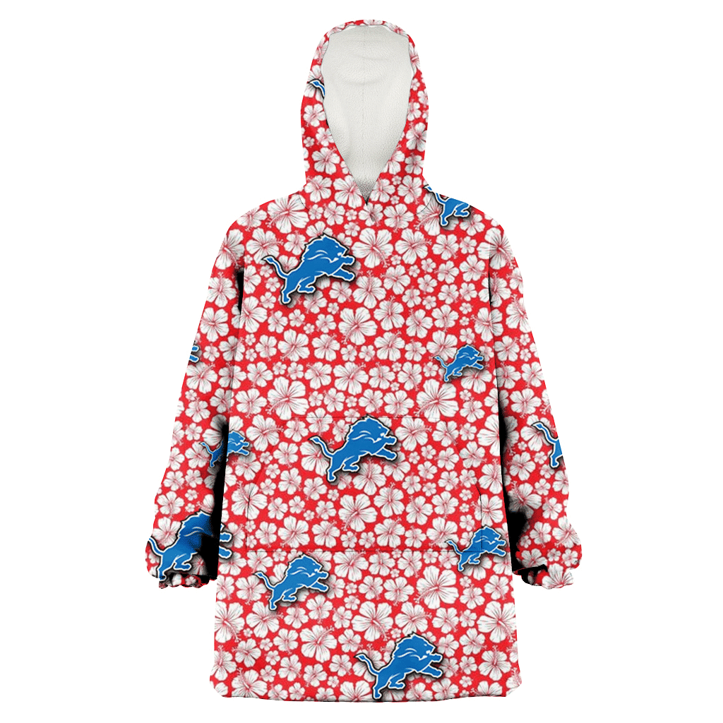 Detroit Lions Tiny White Hibiscus Pattern Red Background 3D Printed Hoodie Blanket Snug Hoodie
