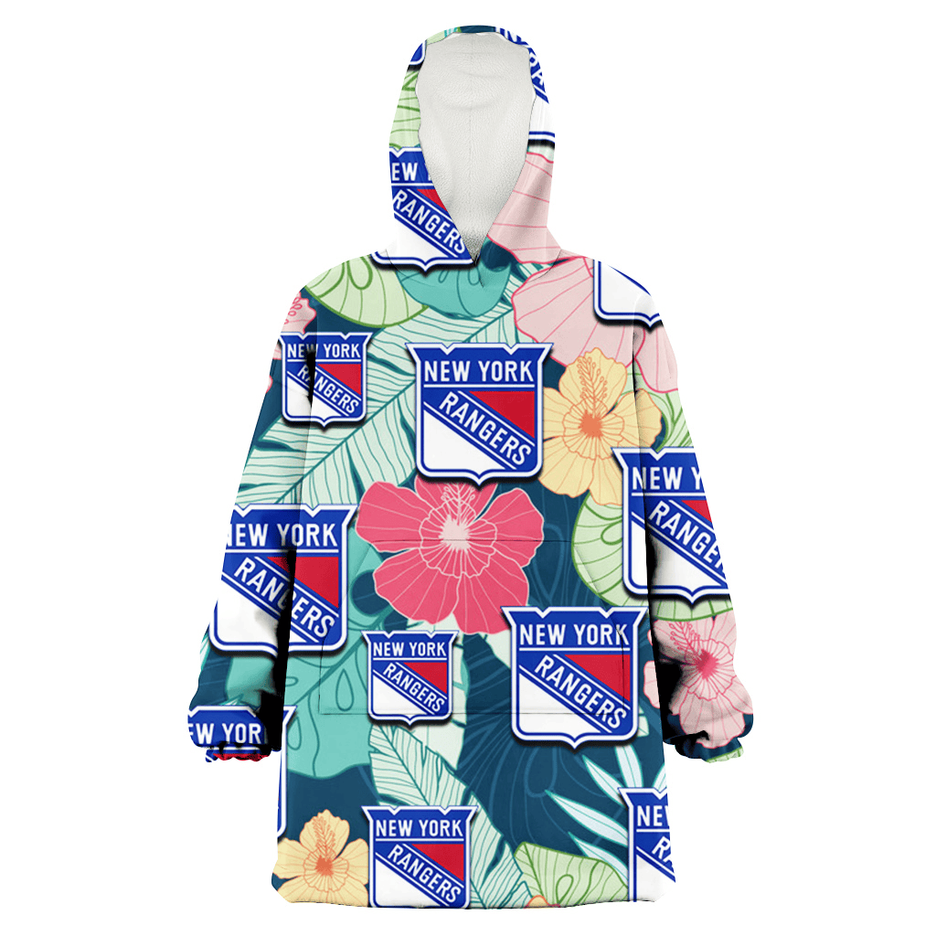 New York Rangers Colorful Sketch Hibiscus Dark Green Background 3D Printed Hoodie Blanket Snug Hoodie