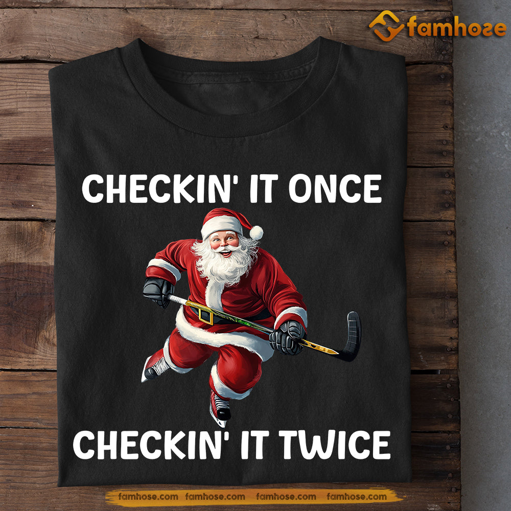 Funny Christmas Field Hockey T-shirt, Checkin' It Once, Xmas Gift For Field Hockey Lovers x SunRug x PeckShirt