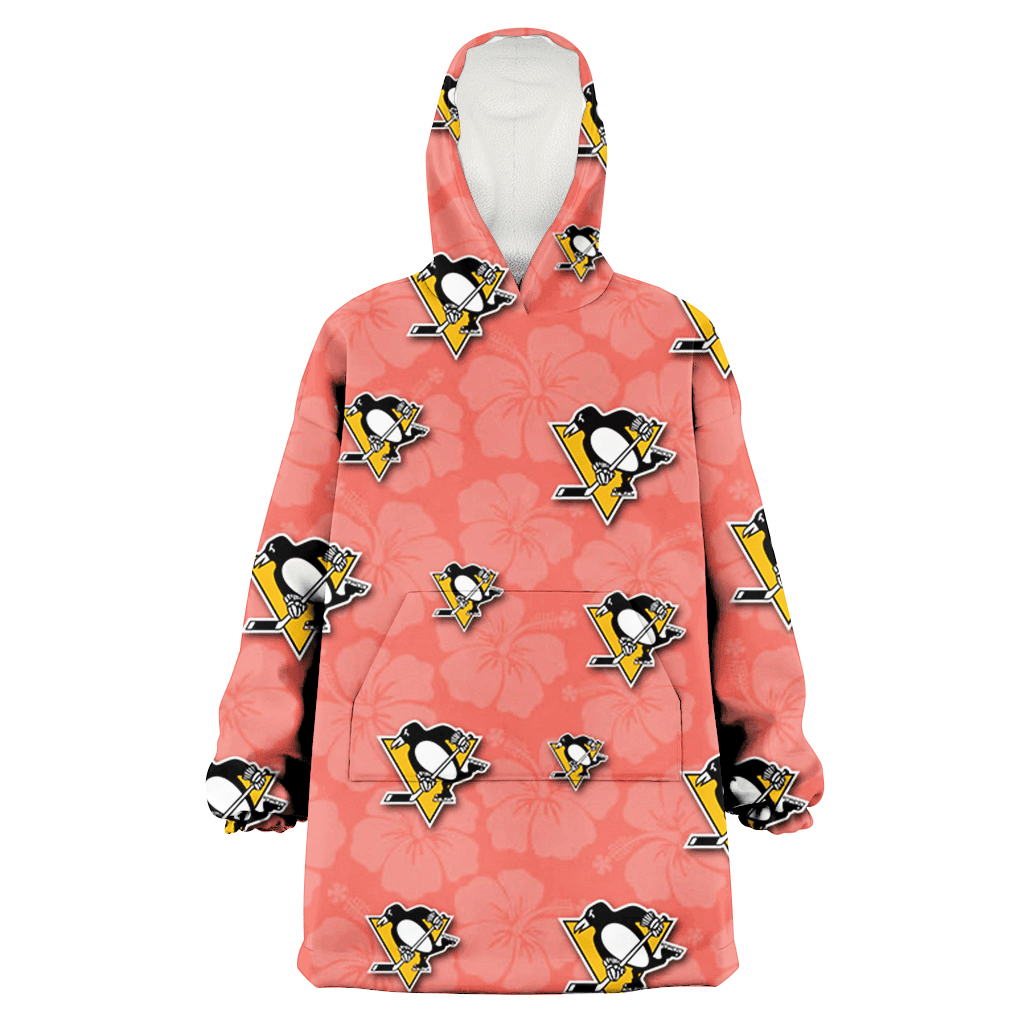 Pittsburgh Penguins Peach Puff Hibiscus Tomato Orange Background 3D Printed Hoodie Blanket Snug Hoodie