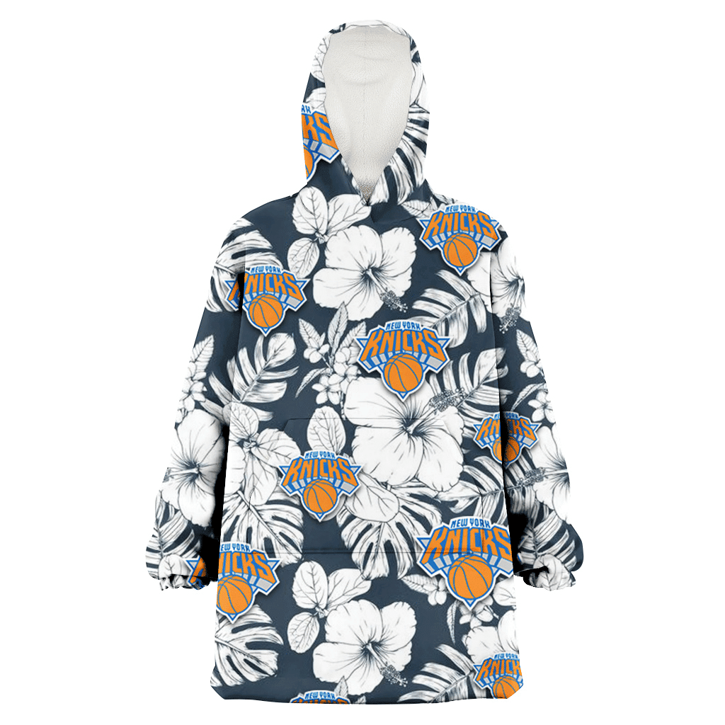 New York Knicks Sketch Hibiscus Leaf Dark Gray Background 3D Printed Hoodie Blanket Snug Hoodie