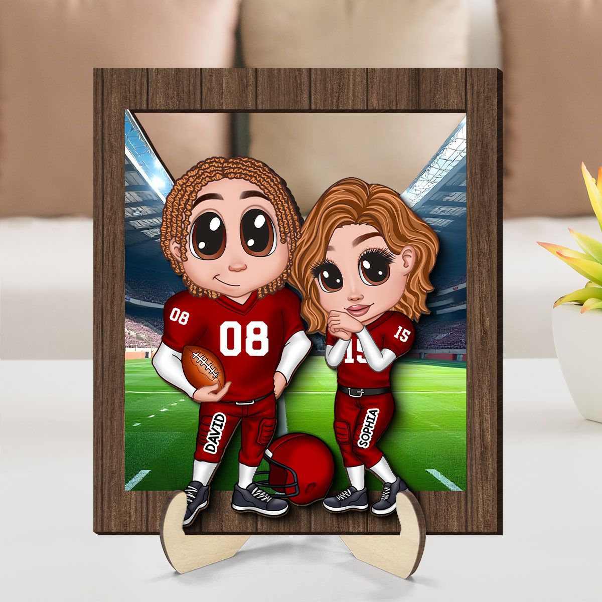 American Football Couple Y2K Style At Field Personalized 2-Layer Wooden Plaque, Valentine'S Day Gift For Couples Fashion24Hs