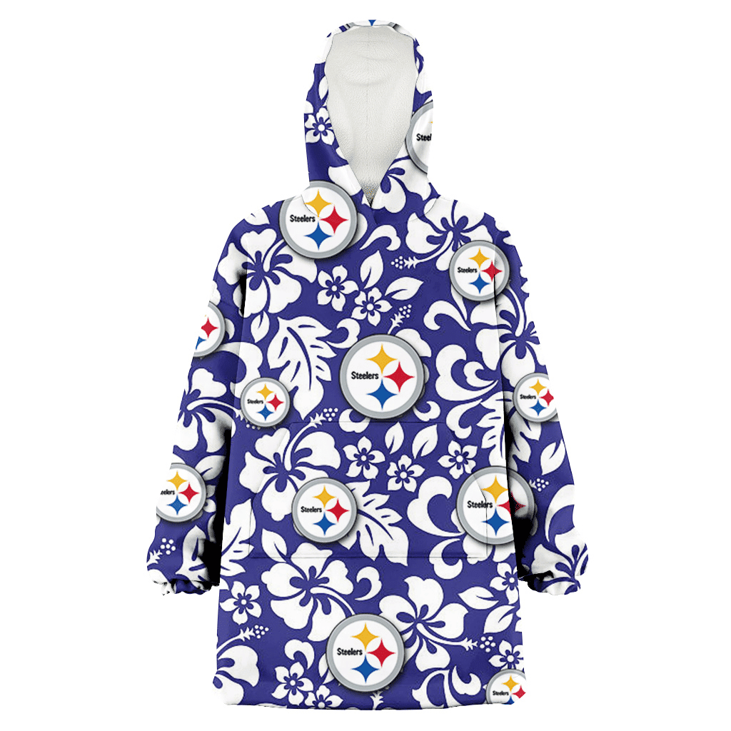 Pittsburgh Steelers White Hibiscus Pattern Slate Blue Background 3D Printed Hoodie Blanket Snug Hoodie