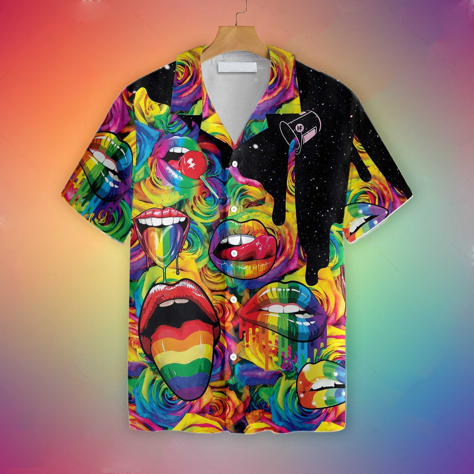 3D Hawaiian T Shirt For Gay, Sexy Lips Always Proud Lgbt Hawaiian Shirt