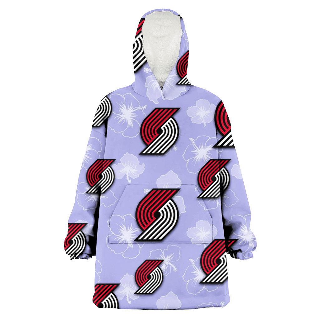 Portland Trail Blazers Sketch White Hibiscus Violet Background 3D Printed Hoodie Blanket Snug Hoodie