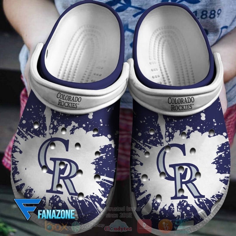 Colorado Rockies Logo Baseball MLB White Sander Blue Crocss Classic Clogs Shoes Ver350