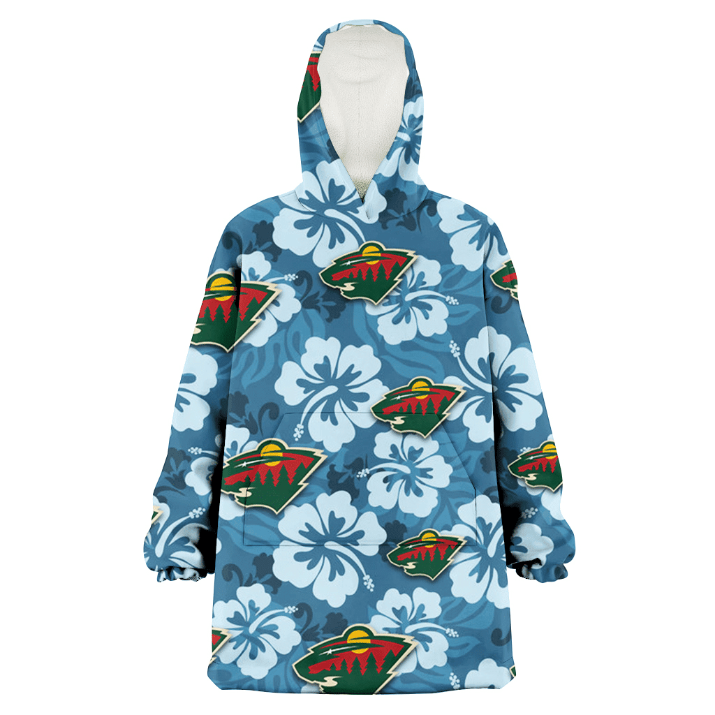 Minnesota Wild Light Blue Hibiscus Blue Background 3D Printed Hoodie Blanket Snug Hoodie