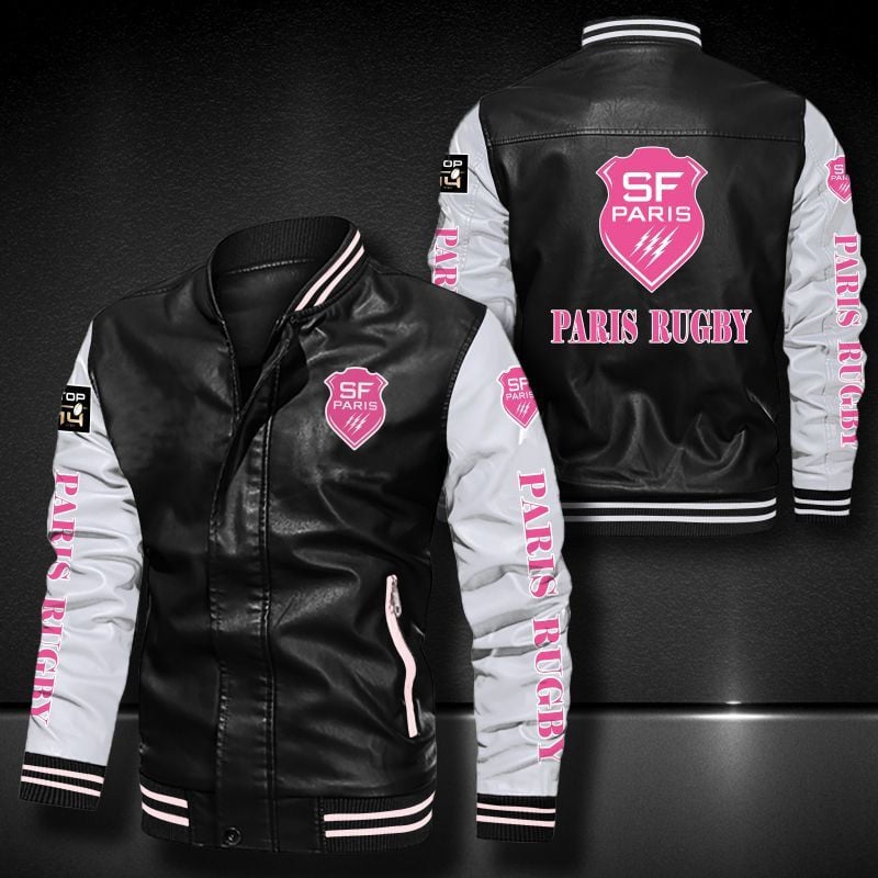 Stade Francais Leather Varsity Jacket Bomber Coat