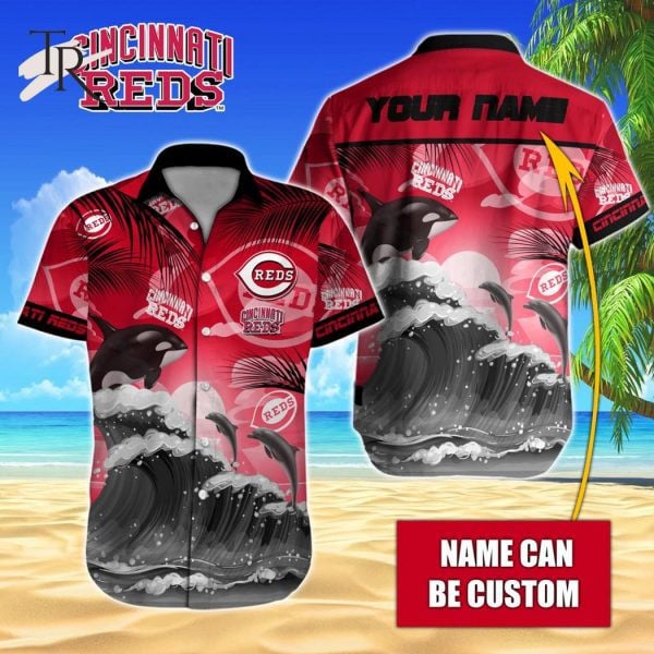 Custom Name Mlb Cincinnati Reds Tropical Beach Whale 3D Hawaiian Shirt