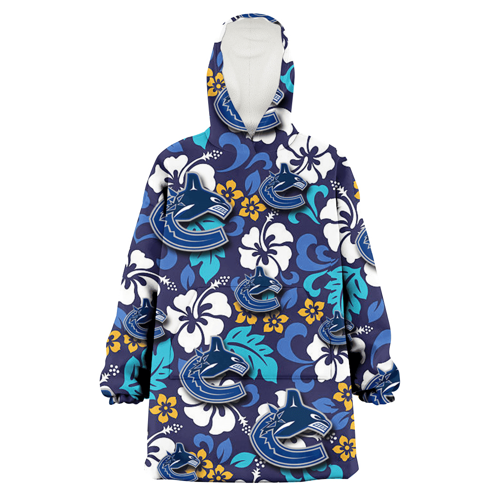 Vancouver Canucks White Hibiscus Ceramic Style Navy Background 3D Printed Hoodie Blanket Snug Hoodie