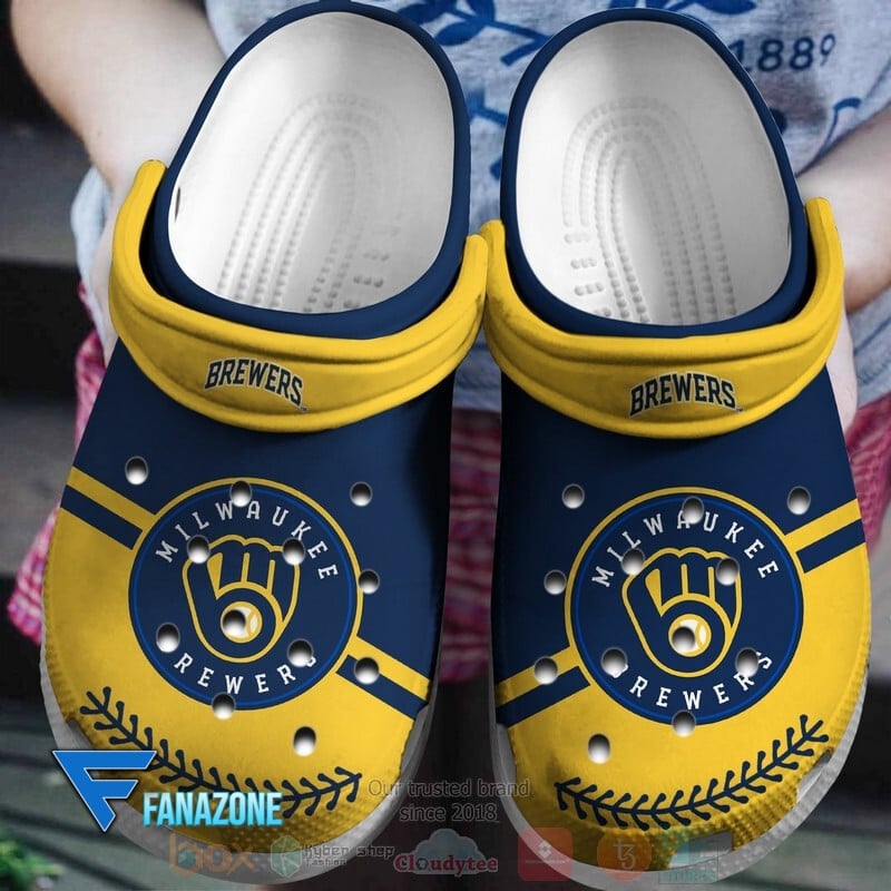 Milwaukee Brewers Logo Baseball MLB Navy Yellow Crocss Classic Clogs Shoes Ver520