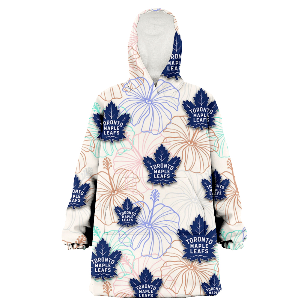 Toronto Maple Leafs Sketch Pastel Hibiscus Beige Background 3D Printed Hoodie Blanket Snug Hoodie