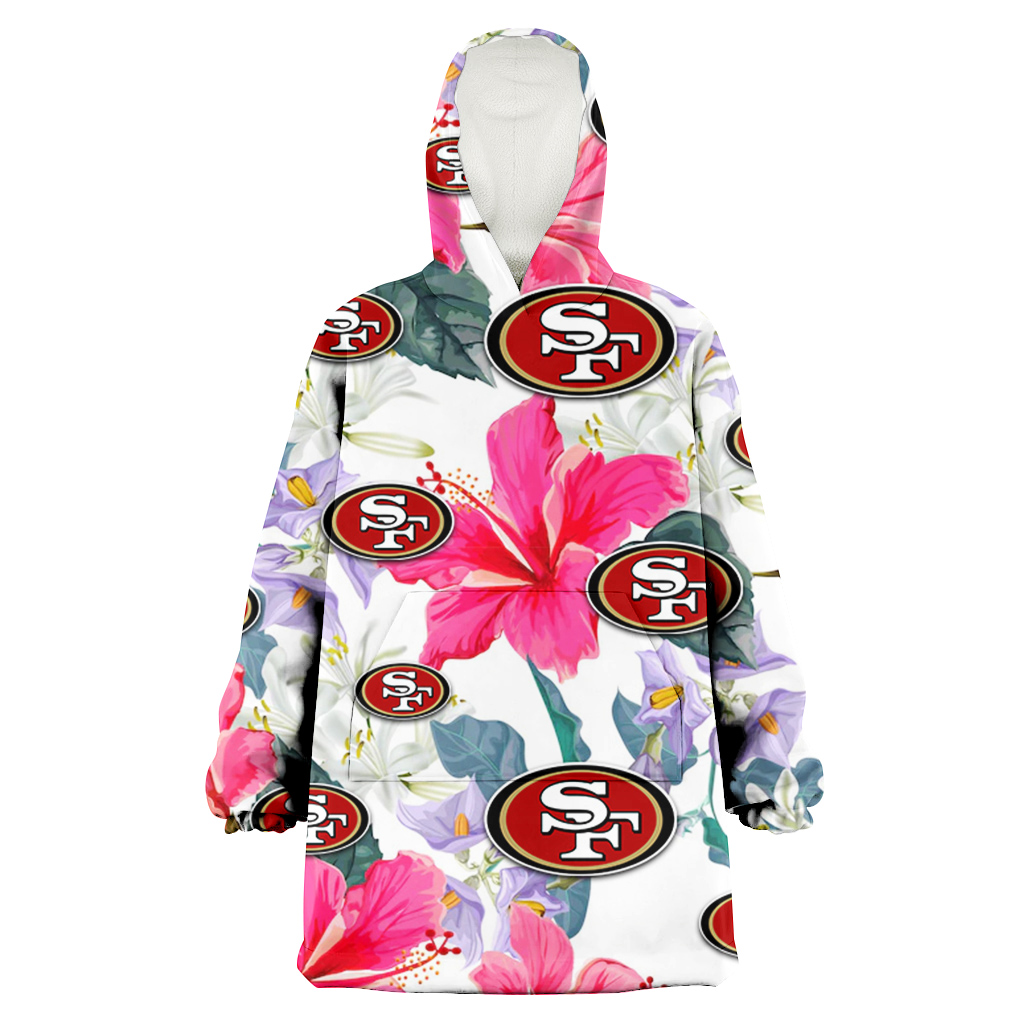 San Francisco 49ers Pink Hibiscus White Orchid White Background 3D Printed Hoodie Blanket Snug Hoodie