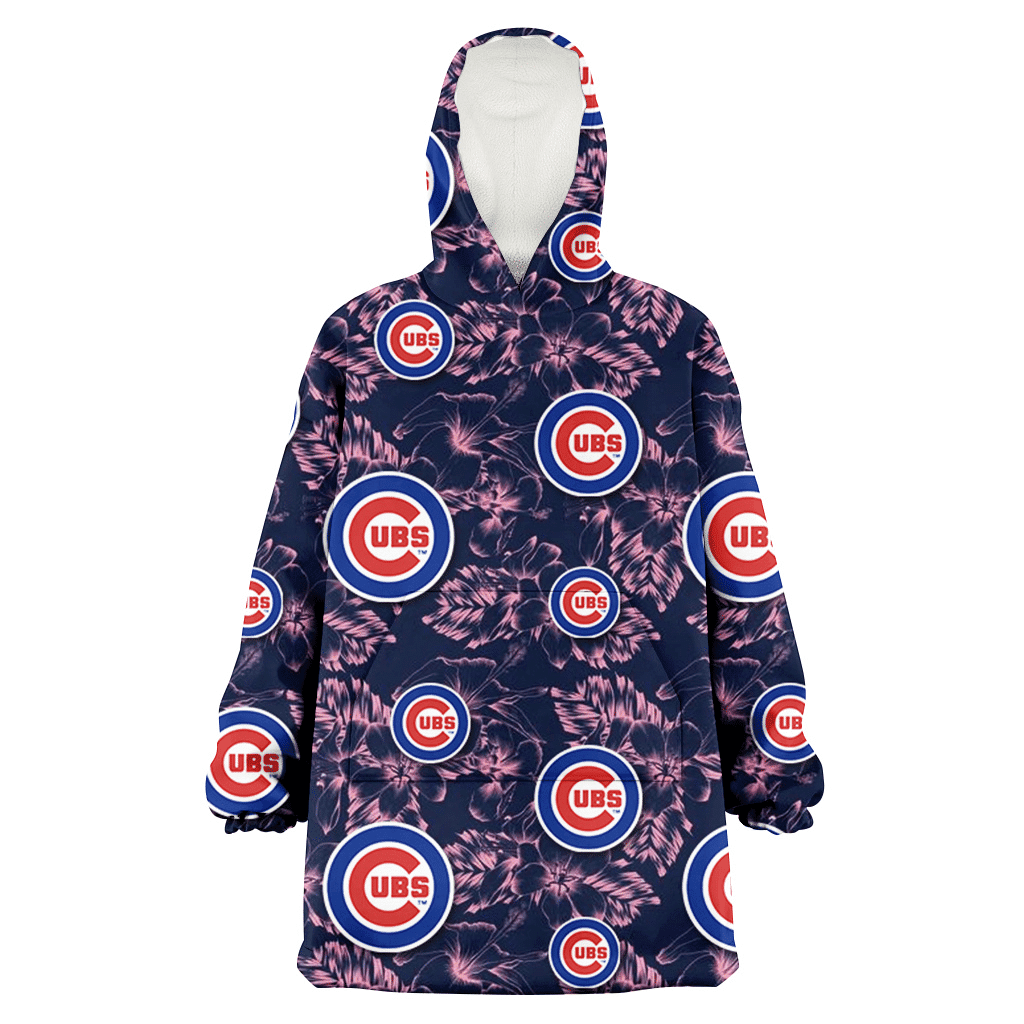 Chicago Cubs Thistle Sketch Hibiscus Dark Slate Blue Background 3D Printed Hoodie Blanket Snug Hoodie