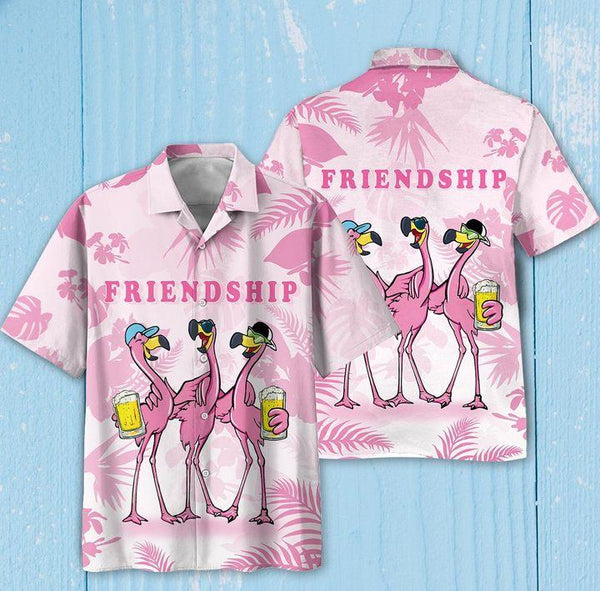 Friendship Flamingos Aloha Hawaiian Shirts, Flamingo Hawaii Shirt, Aloha Shirt For Men, Funny Flamingo Beach Shirt