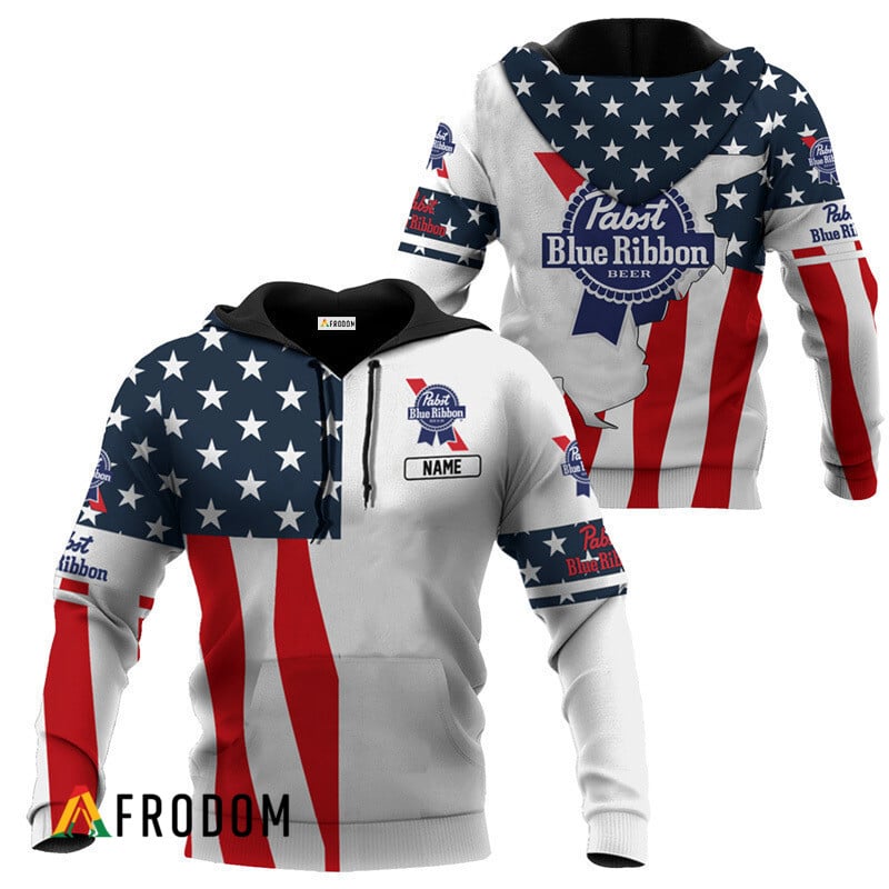 Personalized Pabst Blue Ribbon Usa Flag Hoodie & Zip Hoodie