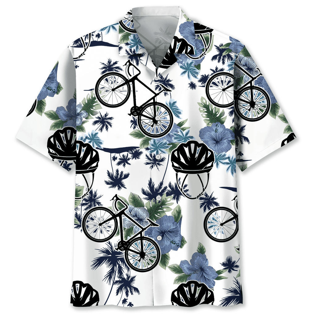 Cycling White Nature Hawaiian Shirt, Cycles And Accessories Pattern Hawaii Shirt