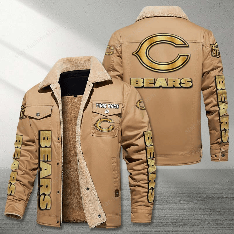 Chicago Bears Brown Custom Name Stand Collar Jacket