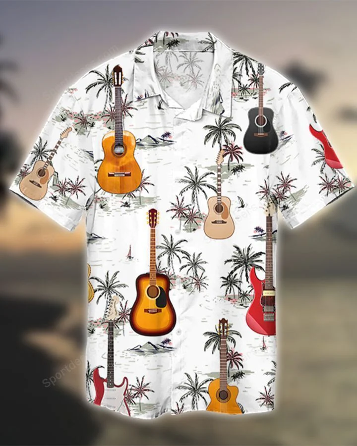 Guitar – Palm Tree Tropical Hawaiian Shirt, Summer Gift, Hawaiian Shirts For Men, Aloha Beach Shirt