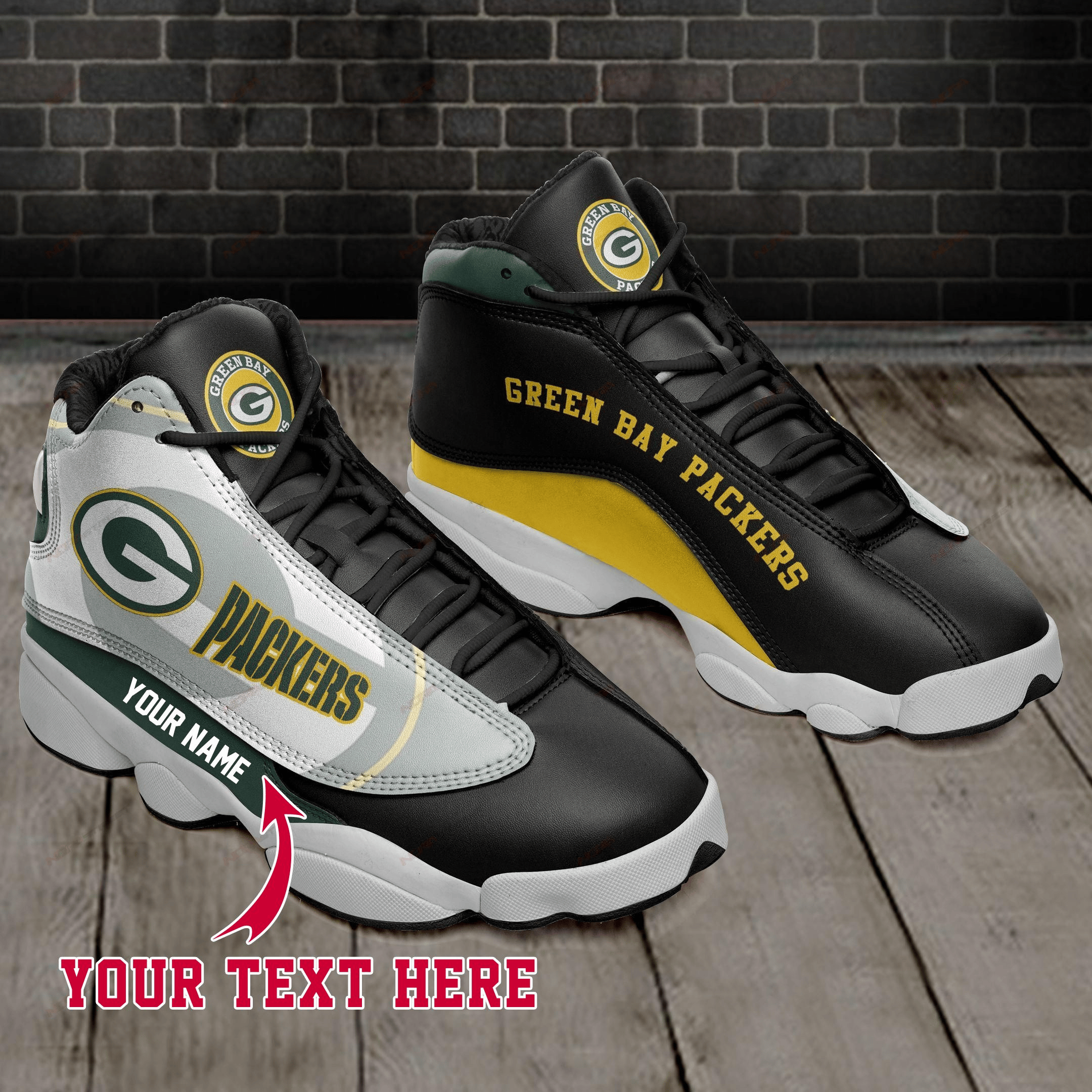 Green Bay Packers G Football Retro Custom Air Jordan 13 Shoes Personalize Name Sport Sneakers jhgA JD13 V1569