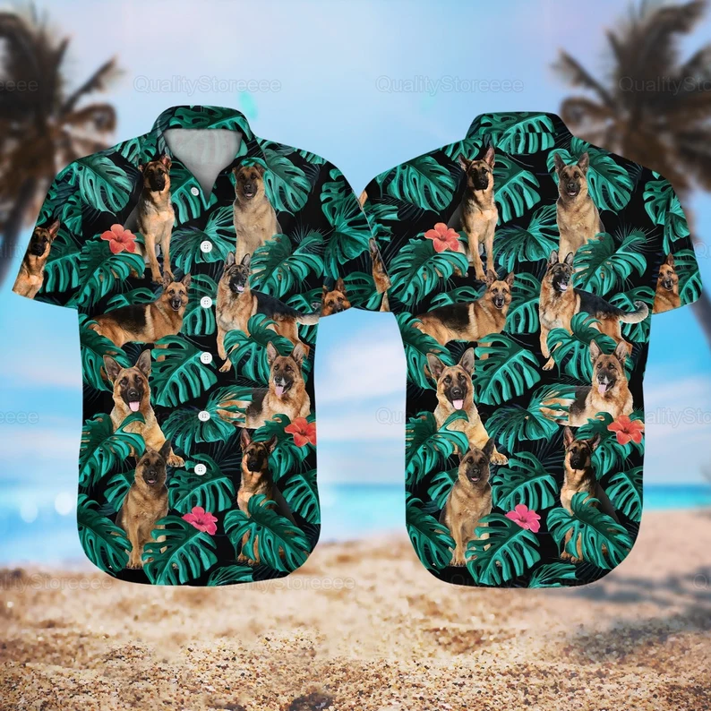 German Shepherd Hawaii Shirt, Hawaiian Shirts, Beach Vacation Shirt