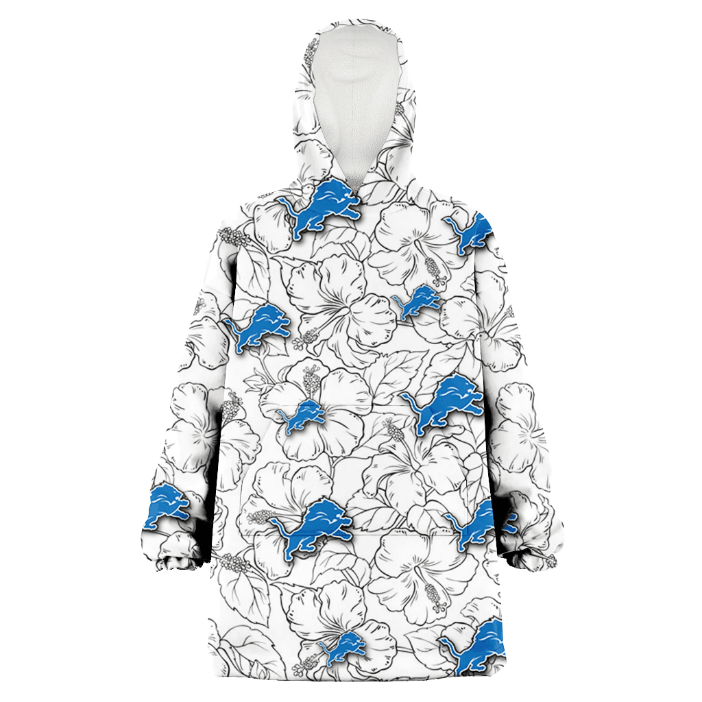 Detroit Lions White Sketch Hibiscus Pattern White Background 3D Printed Hoodie Blanket Snug Hoodie