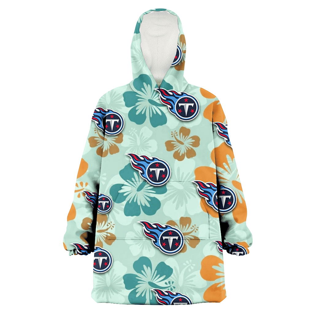 Tennessee Titans Orange Green Hibiscus Pale Green Background 3D Printed Hoodie Blanket Snug Hoodie