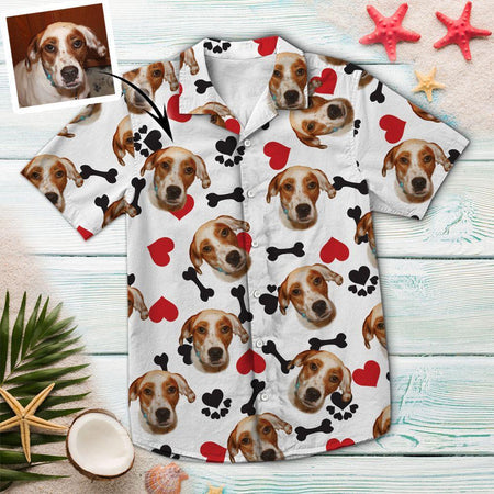 Custom Photo Dog Heart And Bone Hawaiian Shirt For Men, Women, Gift For Dog Lover