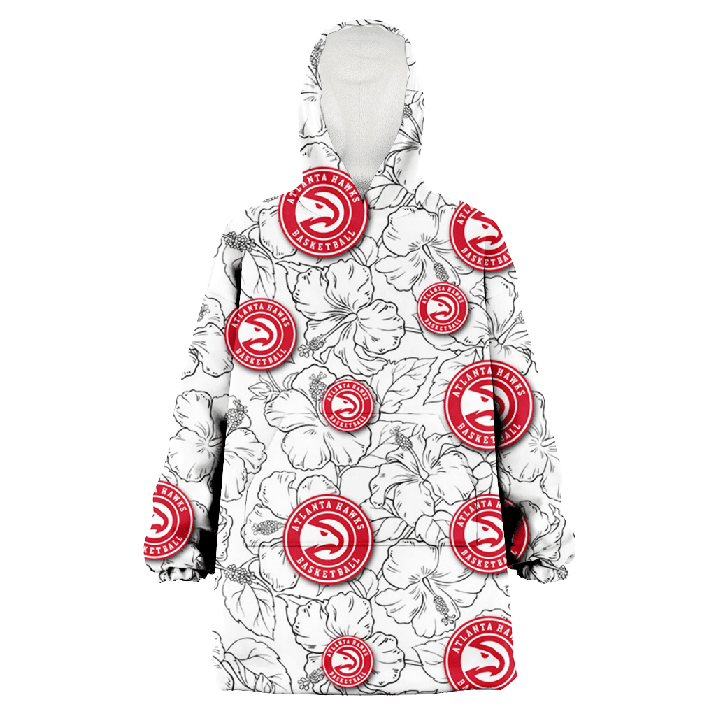 Atlanta Hawks White Sketch Hibiscus Pattern White Background 3D Printed Hoodie Blanket Snug Hoodie