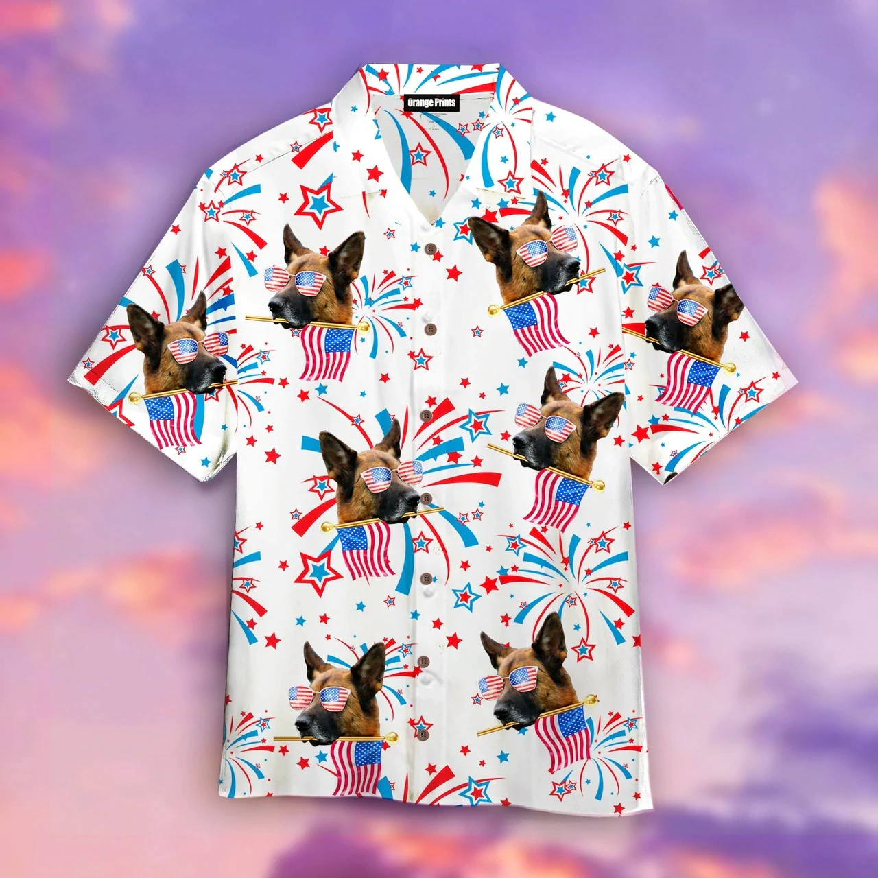 German Shepherd Happy America Flag Hawaiian Shirt