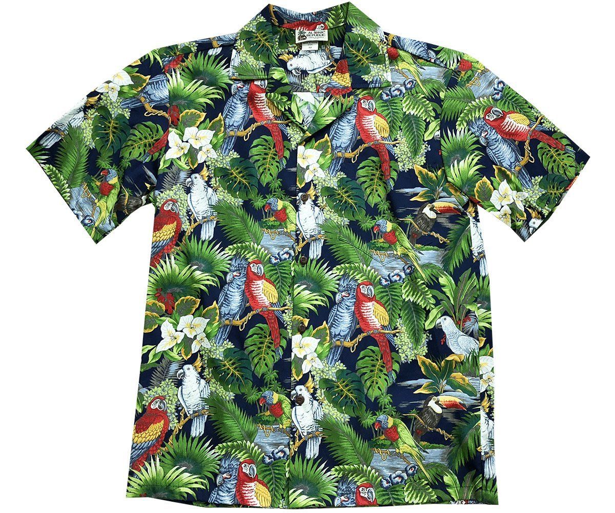 Parrot Domination Navy Hawaiian Aloha Shirt Hawaiian Shorts Beach Short Sleeve, Hawaiian Shirt Gift, Christmas Gift