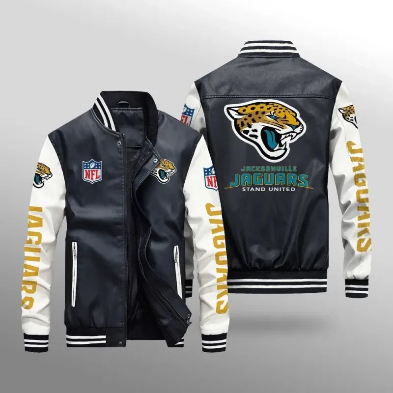 Jacksonville Jaguars NFL Team Personalized Name Back Logo Leather Bomber Jacket