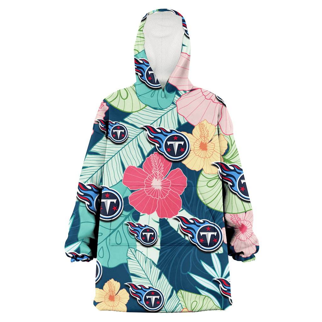 Tennessee Titans Colorful Sketch Hibiscus Dark Green Background 3D Printed Hoodie Blanket Snug Hoodie