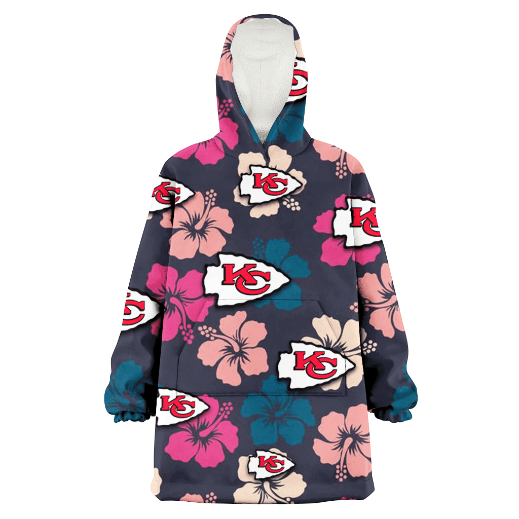Kansas City Chiefs Colorful Hibiscus Black Background 3D Printed Hoodie Blanket Snug Hoodie